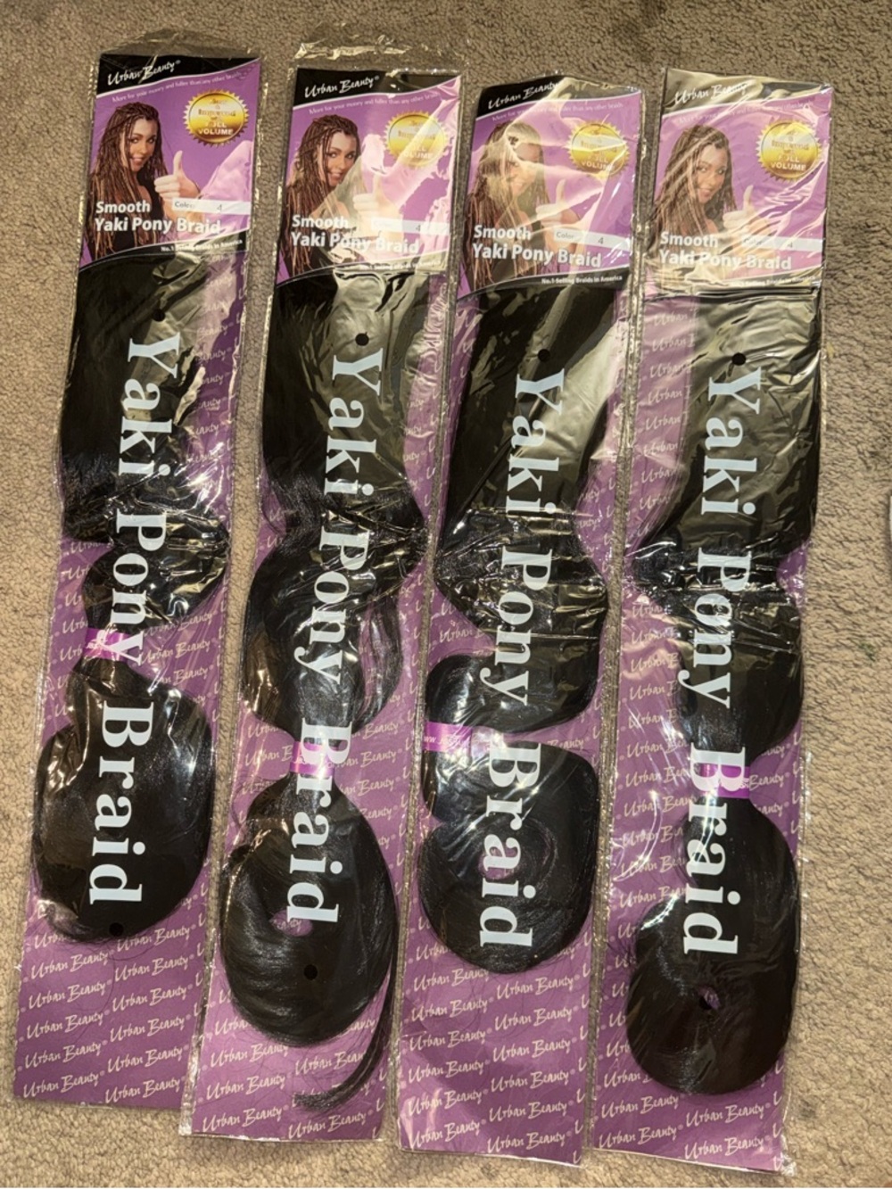 Urban Beauty Smooth Yaki Pony Braid Hair Extensions Color 4 Lot of‎ 4 NEW